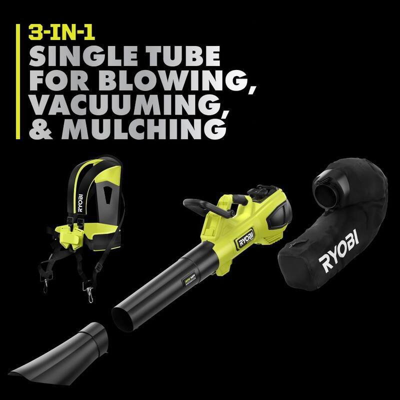RYOBI 40V HP Brushless 100 MPH 600 CFM Cordless Leaf Blower/Mulcher/Vacuum with (2) 4.0 Ah Batteries and Charger - RY404150