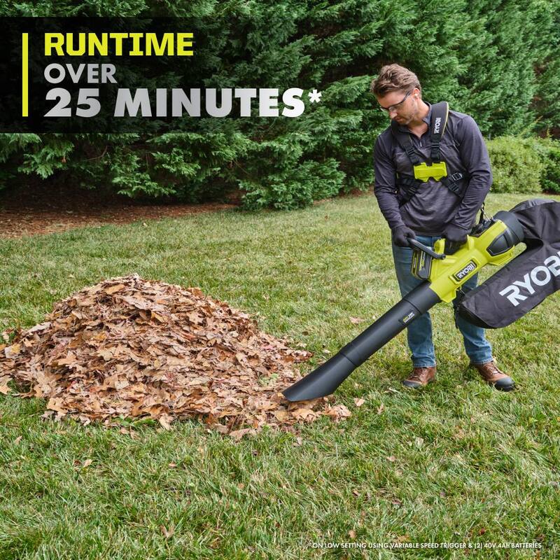 RYOBI 40V HP Brushless 100 MPH 600 CFM Cordless Leaf Blower/Mulcher/Vacuum with (2) 4.0 Ah Batteries and Charger - RY404150