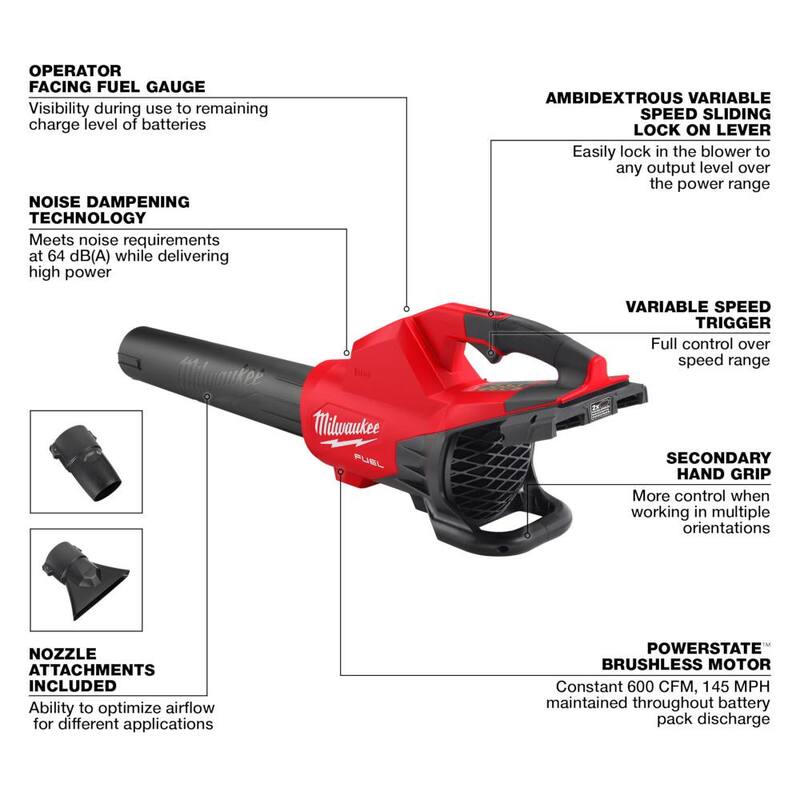 Milwaukee M18 FUEL Dual Battery 145 MPH 600 CFM 18V Lithium-Ion Brushless Cordless Handheld Blower (Tool-Only) - 2824-20