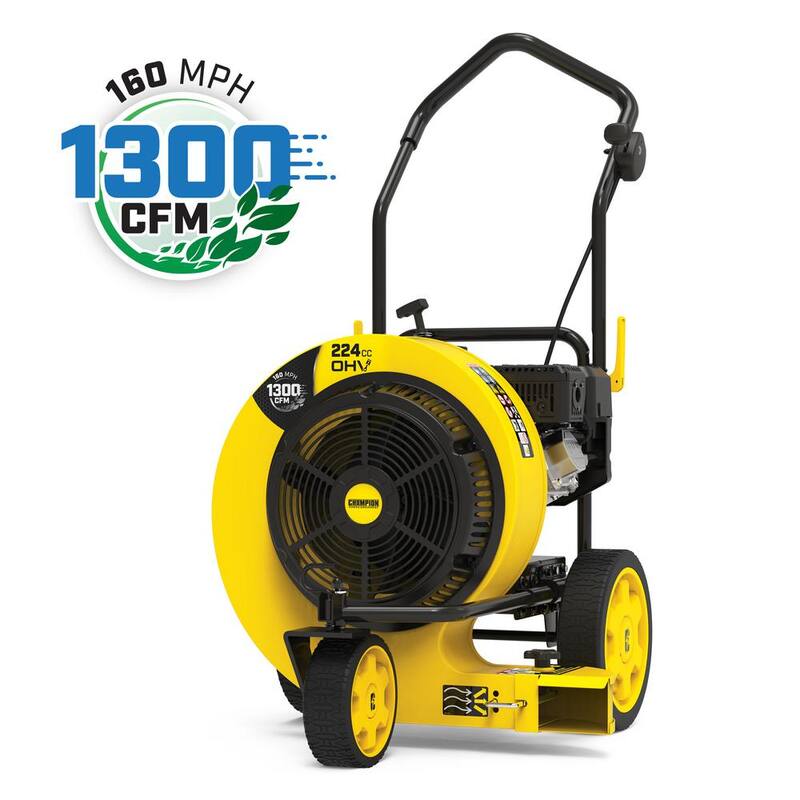 Champion Power Equipment 160 MPH 1300 CFM 224 cc Walk-Behind Gas Leaf Blower with Swivel Front Wheel and 90-Degree Flow Diverter - 200947