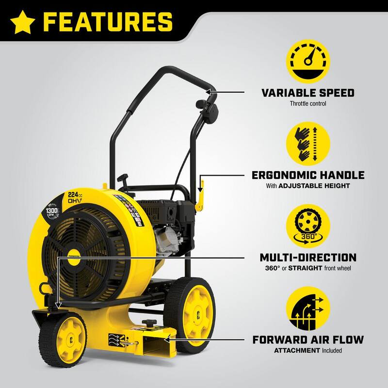 Champion Power Equipment 160 MPH 1300 CFM 224 cc Walk-Behind Gas Leaf Blower with Swivel Front Wheel and 90-Degree Flow Diverter - 200947