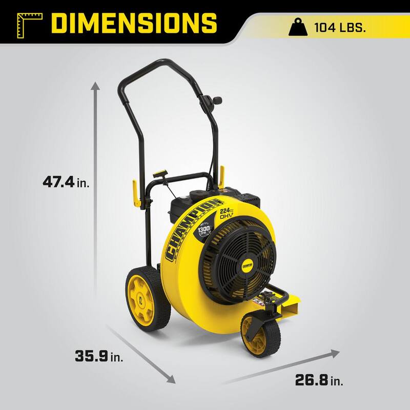 Champion Power Equipment 160 MPH 1300 CFM 224 cc Walk-Behind Gas Leaf Blower with Swivel Front Wheel and 90-Degree Flow Diverter - 200947