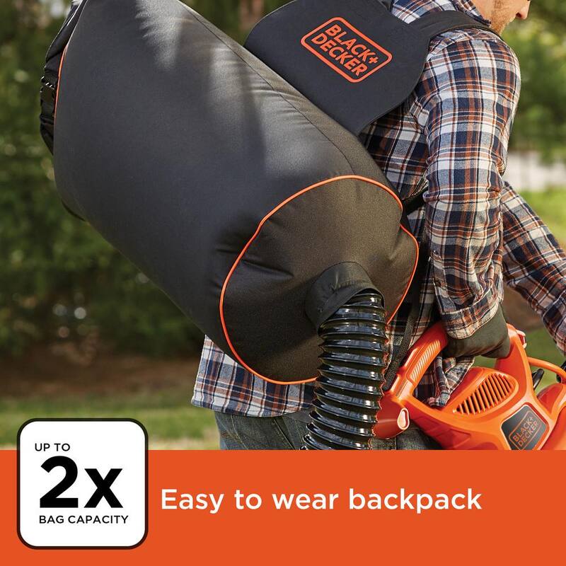 BLACK+DECKER 12 AMP 250 MPH 400 CFM Corded Electric 3-In-1 Backpack Leaf Blower, Vacuum & Mulcher - BEBL7000