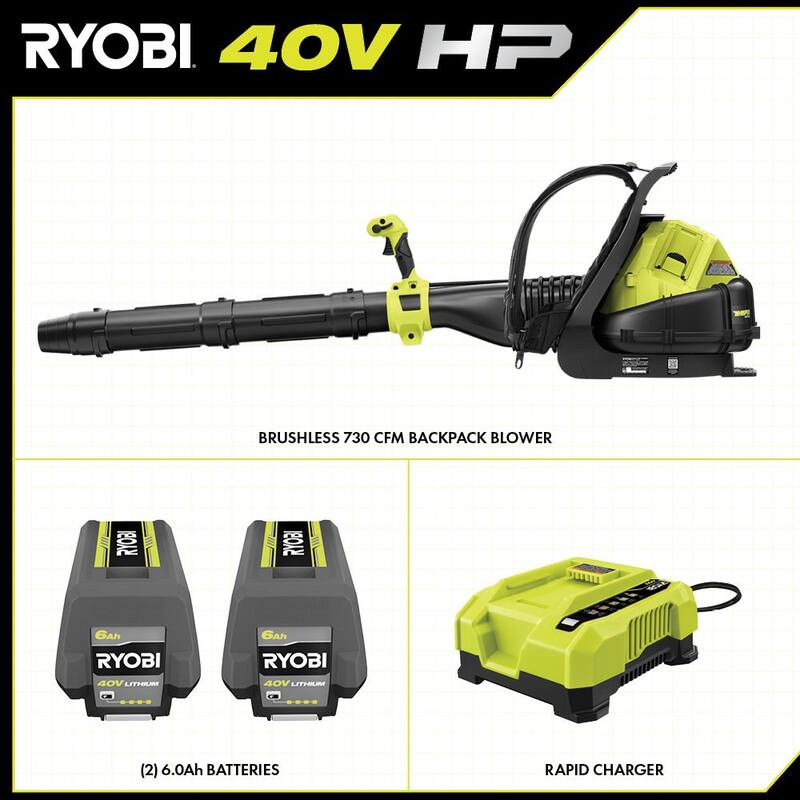 RYOBI 40V HP Brushless Whisper Series 165 MPH 730 CFM Cordless Battery Backpack Blower with (2) 6.0 Ah Batteries and Charger - RY404170