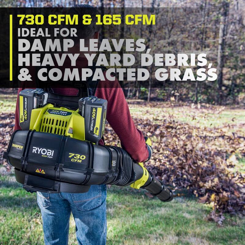 RYOBI 40V HP Brushless Whisper Series 165 MPH 730 CFM Cordless Battery Backpack Blower with (2) 6.0 Ah Batteries and Charger - RY404170