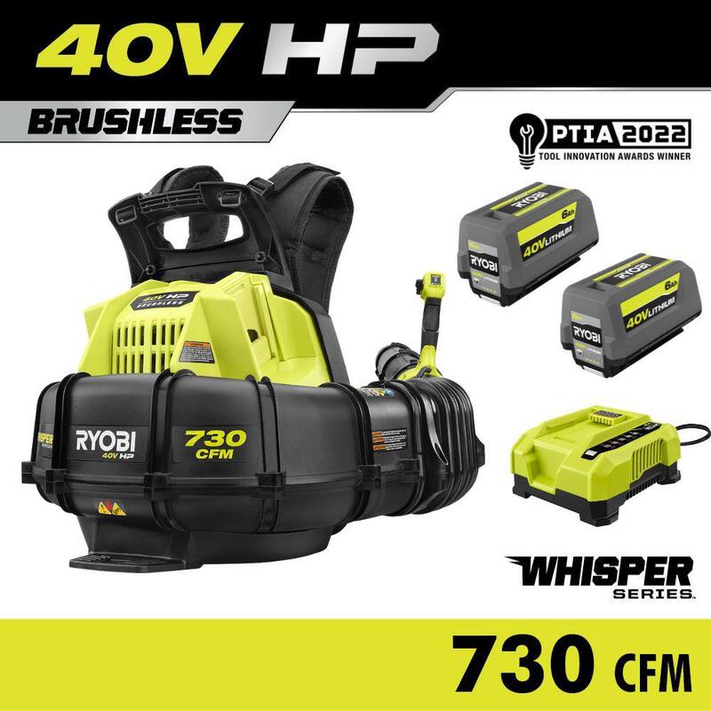 RYOBI 40V HP Brushless Whisper Series 165 MPH 730 CFM Cordless Battery Backpack Blower with (2) 6.0 Ah Batteries and Charger - RY404170