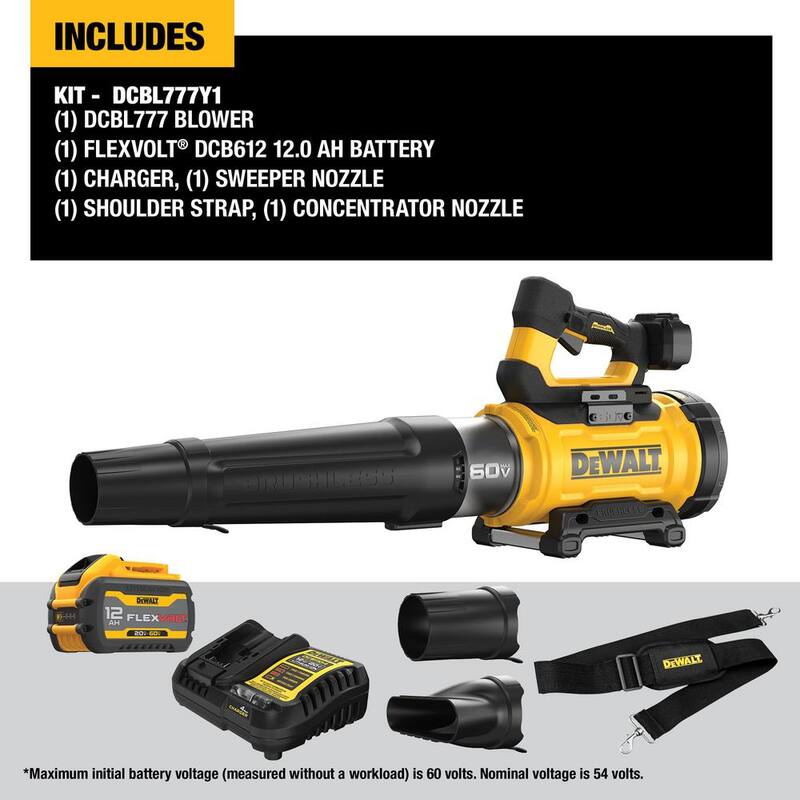 DEWALT FLEXVOLT 60V MAX 160 MPH 760 CFM Brushless Cordless Battery Powered Blower Kit w/ (1) FLEXVOLT 4 Ah Battery and Charger - DCBL777Y1