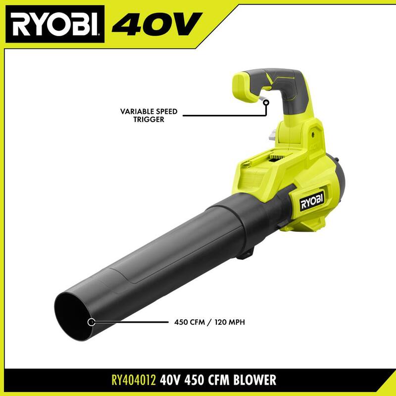 RYOBI 40V 120 MPH 450 CFM Cordless Battery Variable-Speed Jet-Fan Blower (Tool-Only) - RY404012BTL