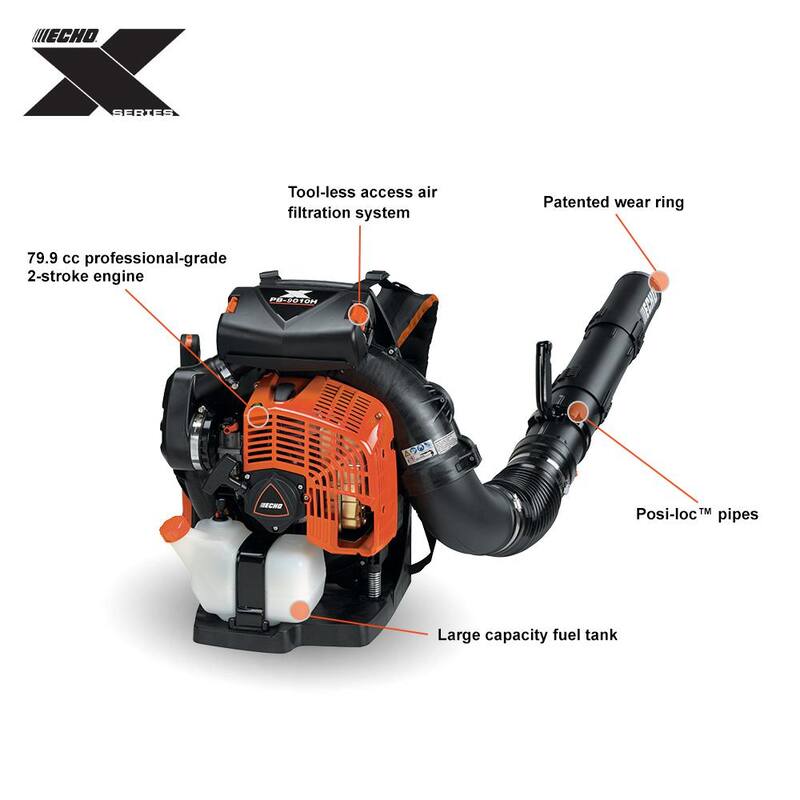 ECHO 220 MPH 1110 CFM 79.9 cc Gas 2-Stroke X Series Backpack Blower with Hip-Mounted Throttle - PB-9010H