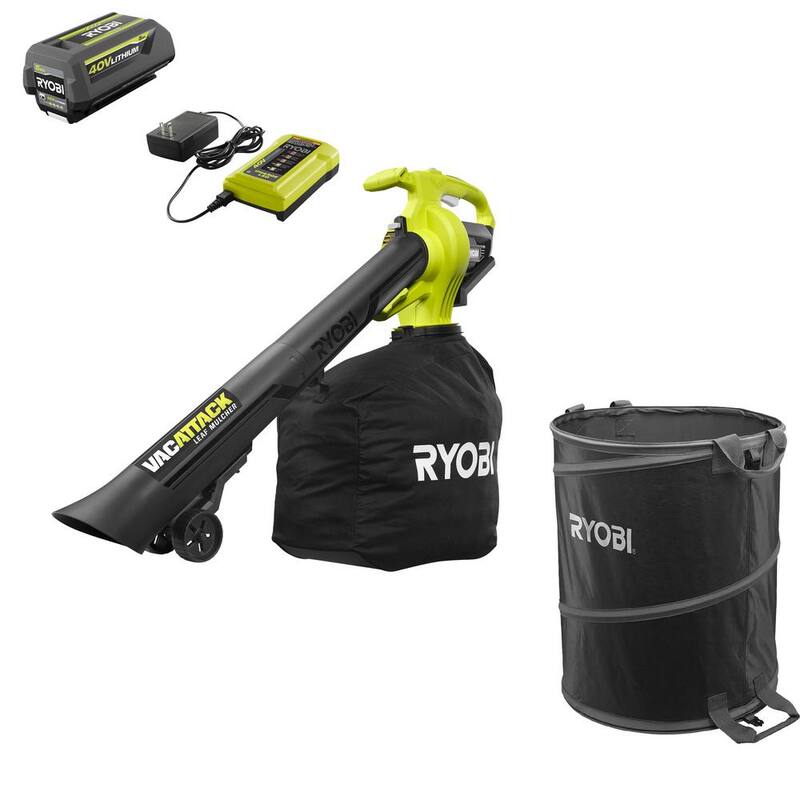 RYOBI 40V Vac Attack Cordless Leaf Vacuum/Mulcher and Lawn and Leaf Bag with 5.0 Ah Battery and Charger - RY40451-LB