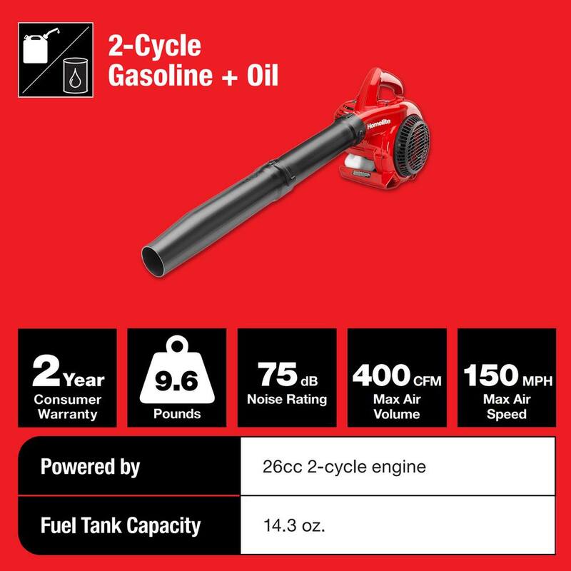 Homelite 150 MPH 400 CFM 2-Cycle Handheld Gas Leaf Blower - UT26BL3