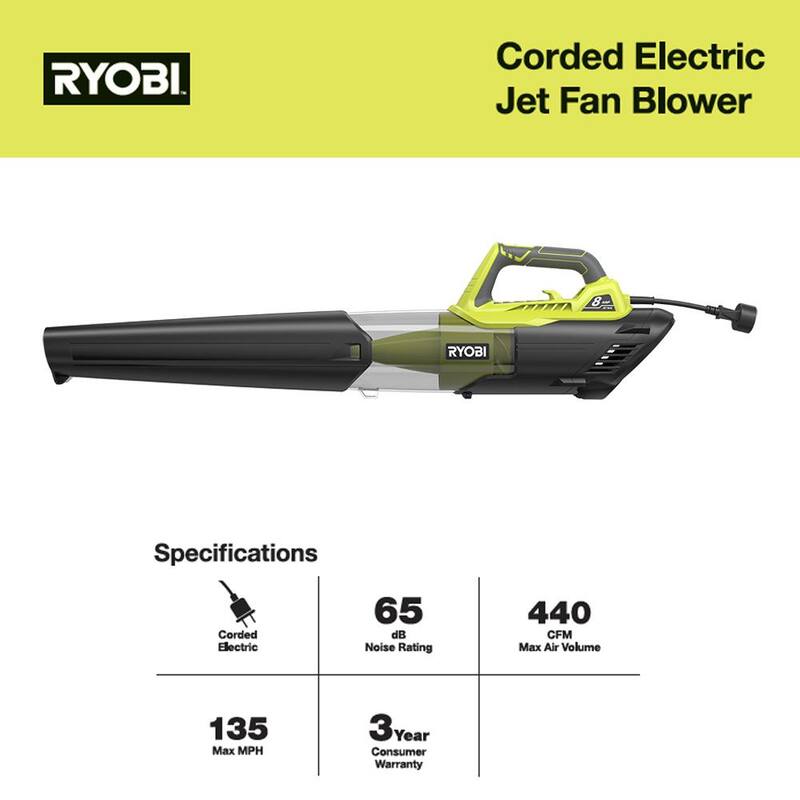 RYOBI 135 MPH 440 CFM 8 Amp Corded Electric Jet Fan Blower - RY421021