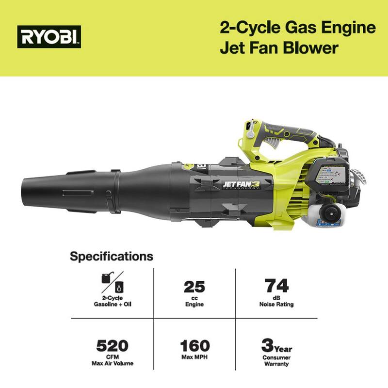 RYOBI 160 MPH 520 CFM 25cc Gas Jet Fan Blower - RY25AXB