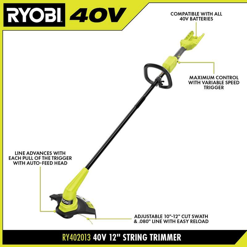 RYOBI 40V Cordless Battery 12 in. String Trimmer and 450 CFM 120 MPH Blower Combo Kit 2-Tools with 4.0 Ah Battery and Charger - RY40970VNM