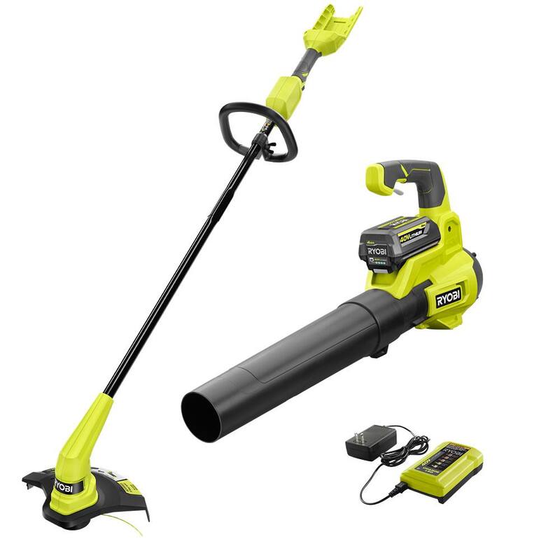 RYOBI 40V Cordless Battery 12 in. String Trimmer and 450 CFM 120 MPH Blower Combo Kit 2-Tools with 4.0 Ah Battery and Charger - RY40970VNM