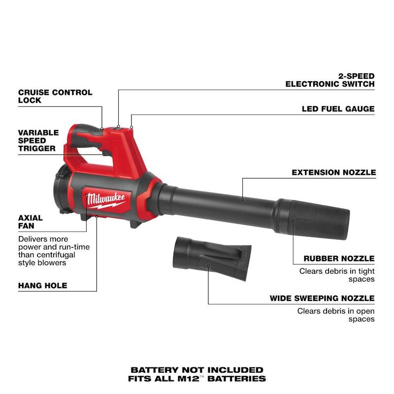 Milwaukee M12 12V Lithium-Ion Cordless Compact Spot Blower (Tool-Only) - 0852-20