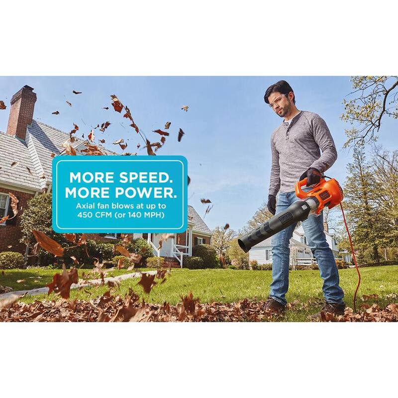 BLACK+DECKER 9 AMP 140 MPH 450 CFM Corded Electric Handheld Axial Leaf Blower - BEBL750