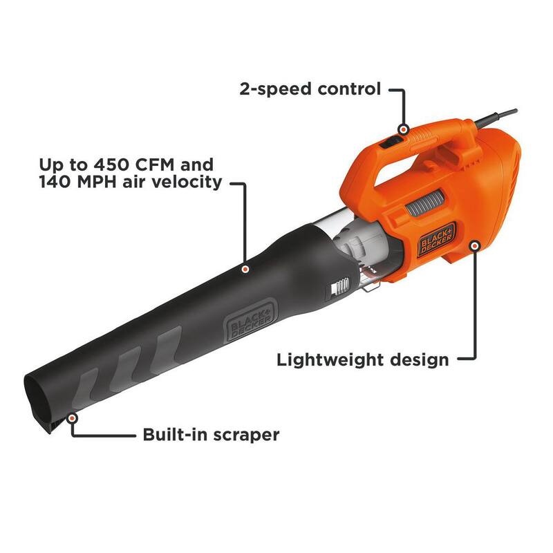 BLACK+DECKER 9 AMP 140 MPH 450 CFM Corded Electric Handheld Axial Leaf Blower - BEBL750