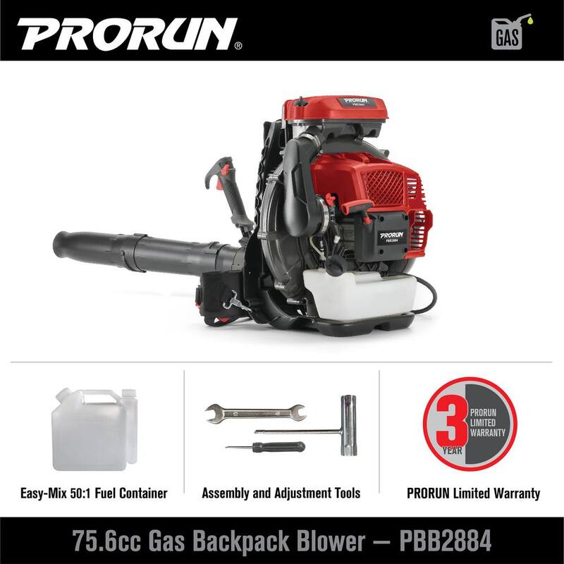 PRORUN 76cc 1020 CFM 240 MPH 2-Cycle Gas-Powered Backpack Leaf Blower - PBB2884