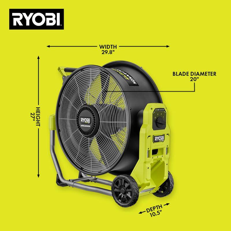 RYOBI 40V HP Brushless Cordless Hybrid WHISPER SERIES 20 in. Air Cannon Fan (Tool Only) - RY40HF01B