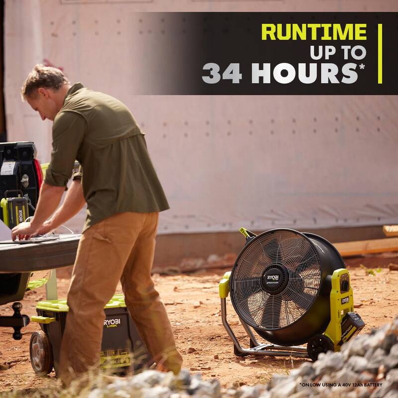RYOBI 40V HP Brushless Cordless Hybrid WHISPER SERIES 20 in. Air Cannon Fan (Tool Only) - RY40HF01B