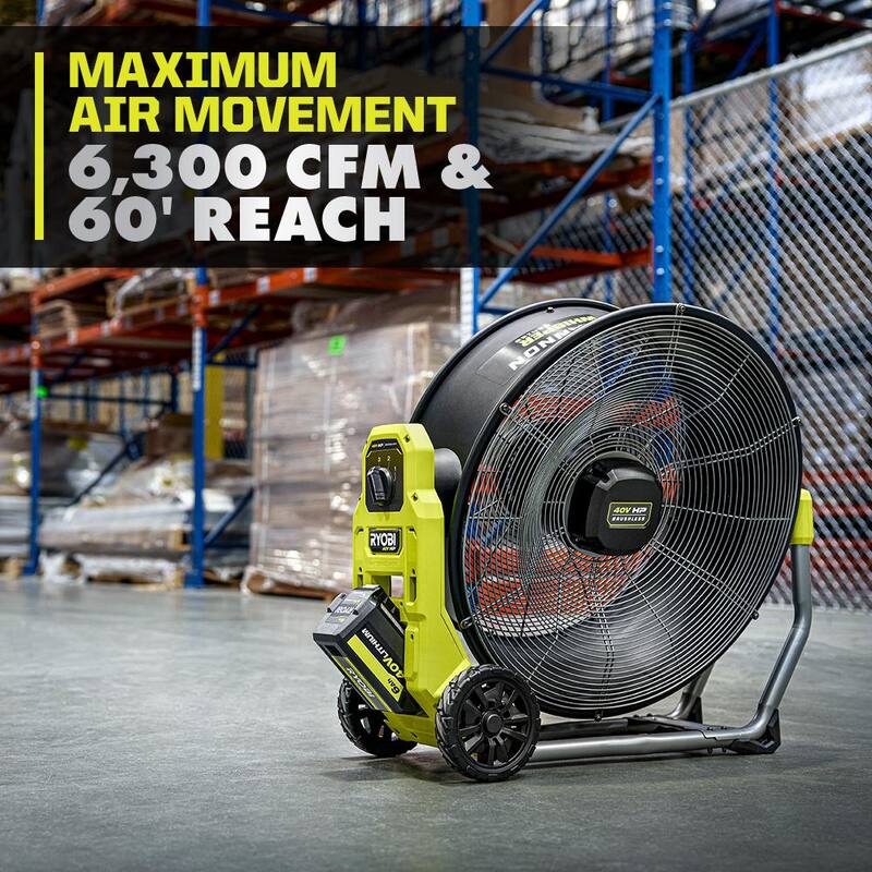 RYOBI 40V HP Brushless Cordless Hybrid WHISPER SERIES 20 in. Air Cannon Fan (Tool Only) - RY40HF01B