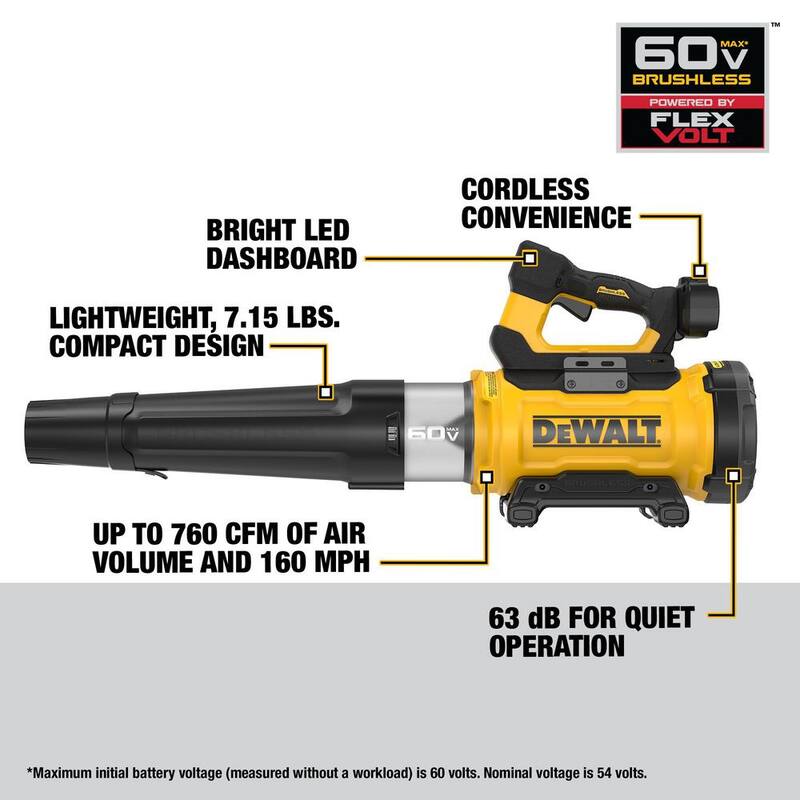 DEWALT FLEXVOLT 60V MAX 160 MPH 760 CFM Brushless Cordless Battery Powered Blower (Tool-Only) - DCBL777B