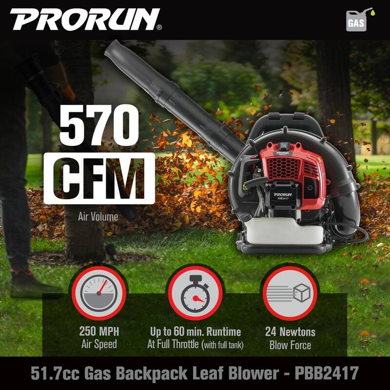 PRORUN 52cc 570 CFM 250 MPH 2-Cycle Gas-Powered Backpack Leaf Blower - PBB2417
