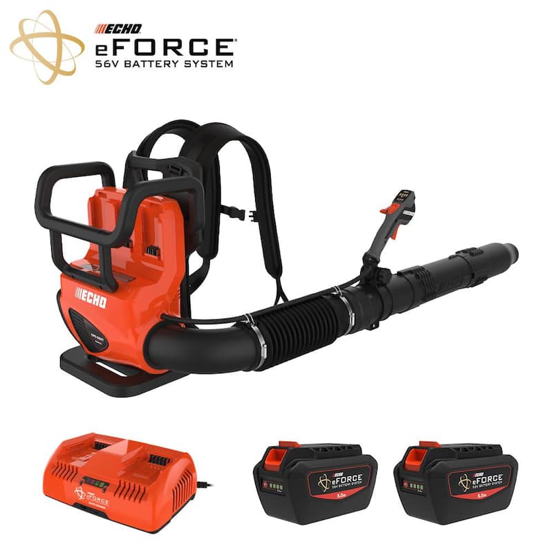 ECHO eFORCE 56V 195 MPH 795 CFM Cordless Battery Backpack Blower w/Tube Throttle & (2) 5.0Ah Batteries & Dual Port Charger - DPB-5800TD2-2