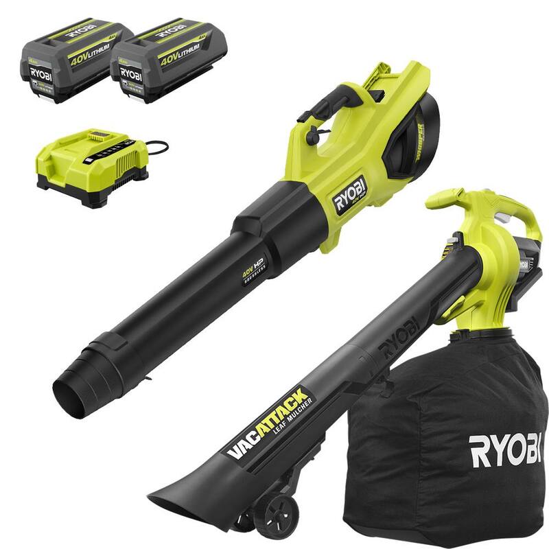 RYOBI 40V HP Brushless Whisper Series Cordless 730 CFM 190 MPH Blower and Vacuum/Mulcher with (2) 4.0 Ah Batteries and Charger - RY404100-RY40405BTL