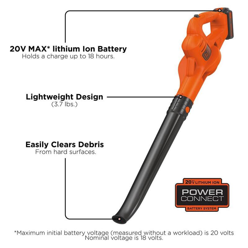BLACK+DECKER 20V MAX 130 MPH 100 CFM Cordless Battery Powered Handheld Leaf Blower Kit with (1) 1.5Ah Battery & Charger - LSW221