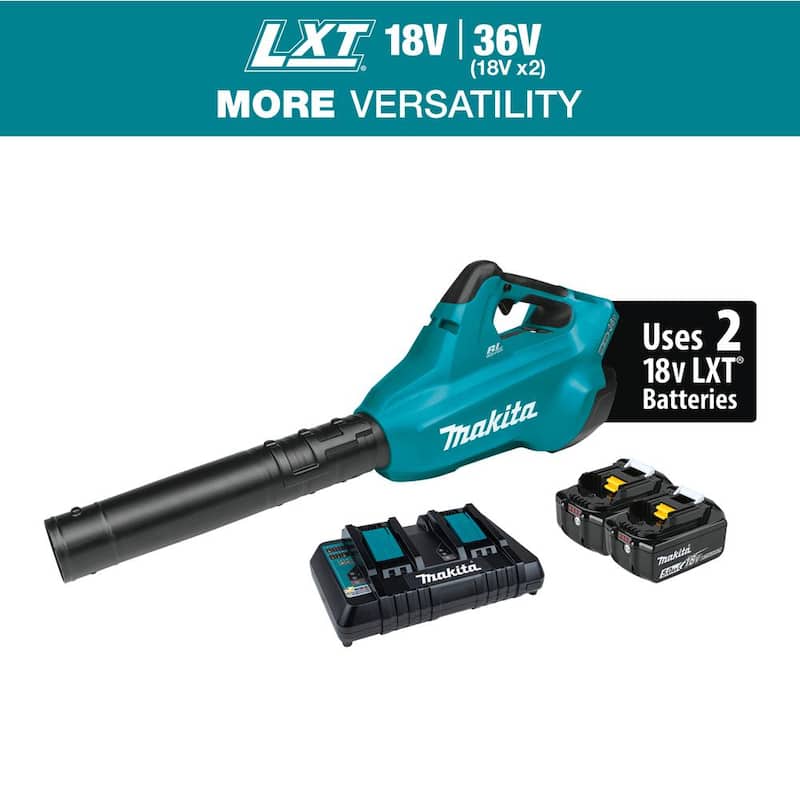 Makita 120 MPH 473 CFM 18V X2 (36V) LXT Lithium-Ion Brushless Cordless Leaf Blower Kit with 2 Batteries 5.0Ah and Charger - XBU02PT