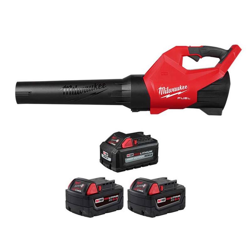Milwaukee M18 FUEL 18V 120 MPH 500 CFM Brushless Cordless Leaf Blower w/M18 (1) High Output 6.0Ah Battery and (2) 5.0Ah Battery - 3017-20-48-11-1856