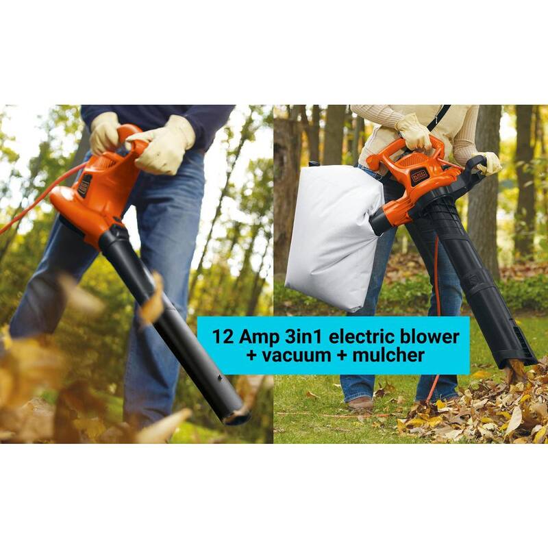 BLACK+DECKER 12 AMP 230 MPH 385 CFM Corded Electric 3-In-1 Handheld Leaf Blower, Vacuum & Mulcher with Tool Free Switchover - BV3600