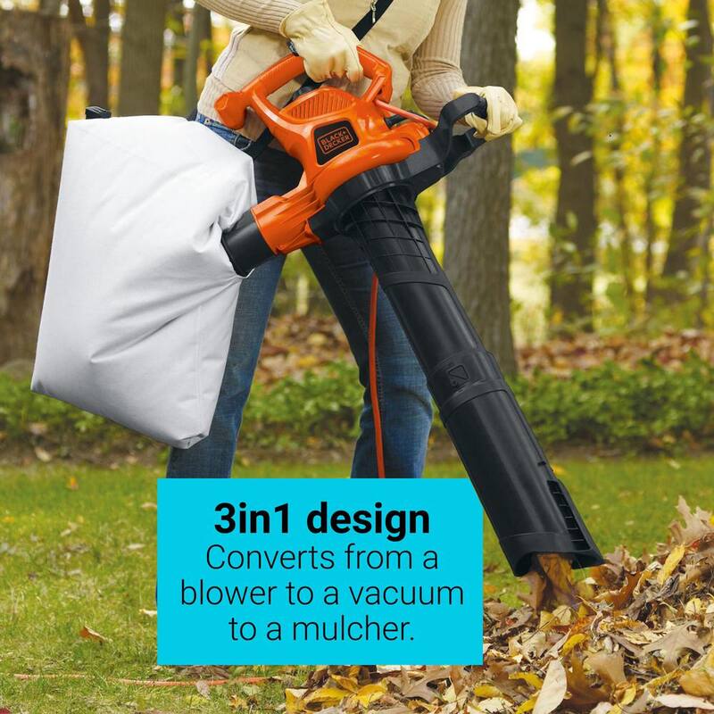 BLACK+DECKER 12 AMP 230 MPH 385 CFM Corded Electric 3-In-1 Handheld Leaf Blower, Vacuum & Mulcher with Tool Free Switchover - BV3600