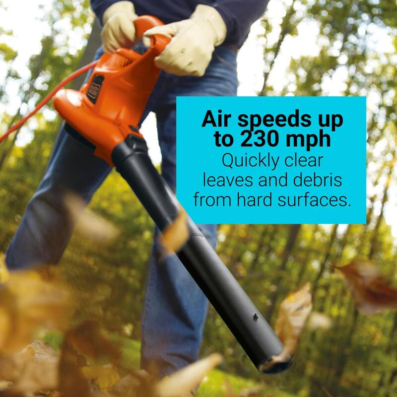 BLACK+DECKER 12 AMP 230 MPH 385 CFM Corded Electric 3-In-1 Handheld Leaf Blower, Vacuum & Mulcher with Tool Free Switchover - BV3600