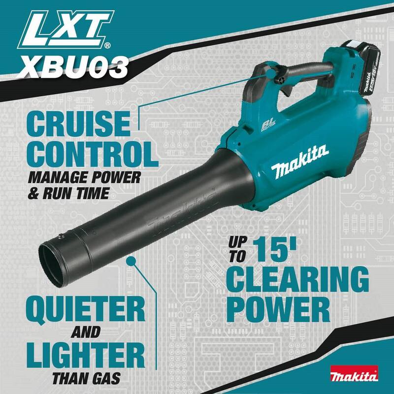 Makita 116 MPH 459 CFM 18V LXT Lithium-Ion Brushless Cordless Leaf Blower Kit - XBU03SM1
