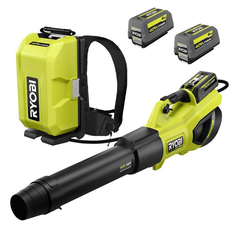 RYOBI 40V HP Brushless Whisper Series 190 MPH 730 CFM Blower and Backpack Battery w/ (2) 6.0 Ah Batteries & Charger - RY404180