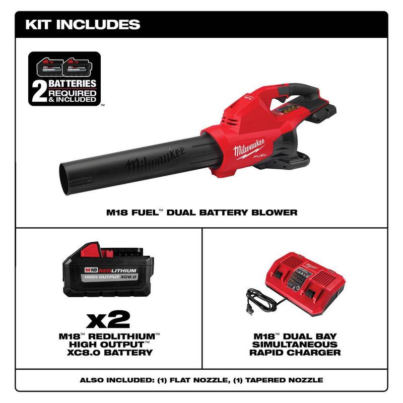 Milwaukee M18 FUEL 18V Brushless Cordless Dual Battery 145 MPH 600 CFM Blower with Dual Bay Rapid Charger and Two 8Ah HO Batteries - 2824-20-48-11-1880-48-11-1880-48-59-1802