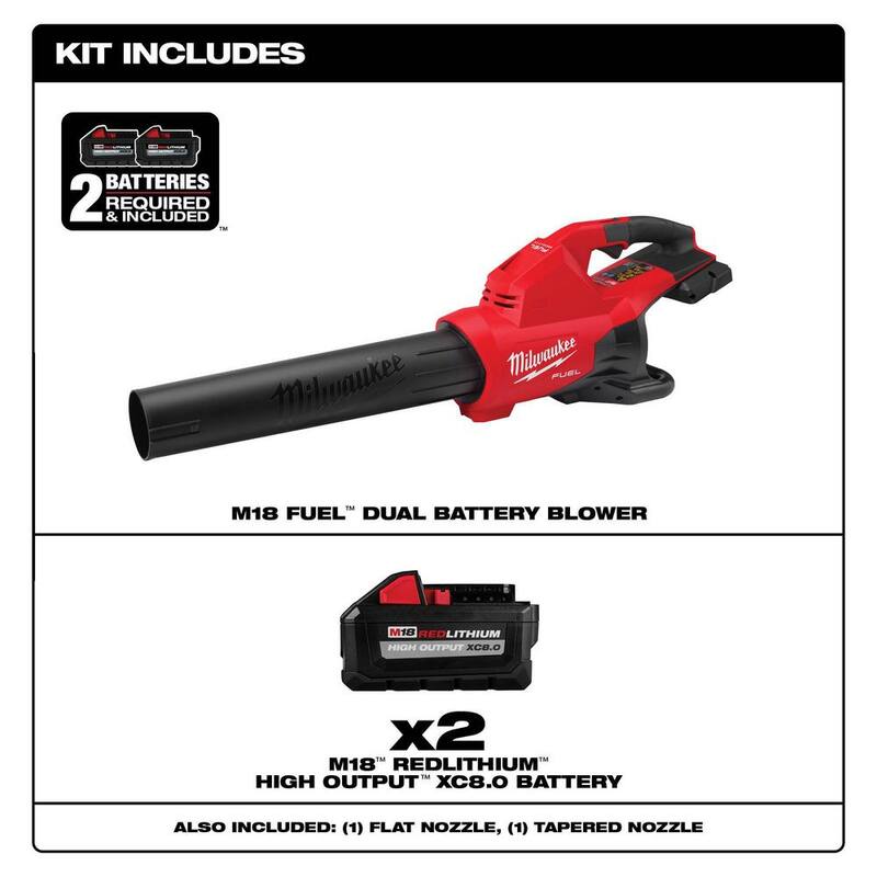 Milwaukee M18 FUEL Dual Battery 145 MPH 600 CFM 18V Lithium-Ion Brushless Cordless Handheld Blower w/ Two 8Ah HO Battery (2-Pack) - 2824-20-48-11-1880-48-11-1880