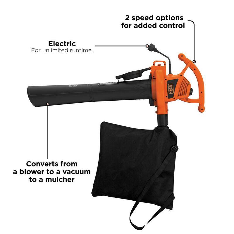 BLACK+DECKER 12 AMP 210 MPH 300 CFM Corded Electric 3-in-1 Handheld Leaf Blower, Vacuum & Mulcher - BV3100
