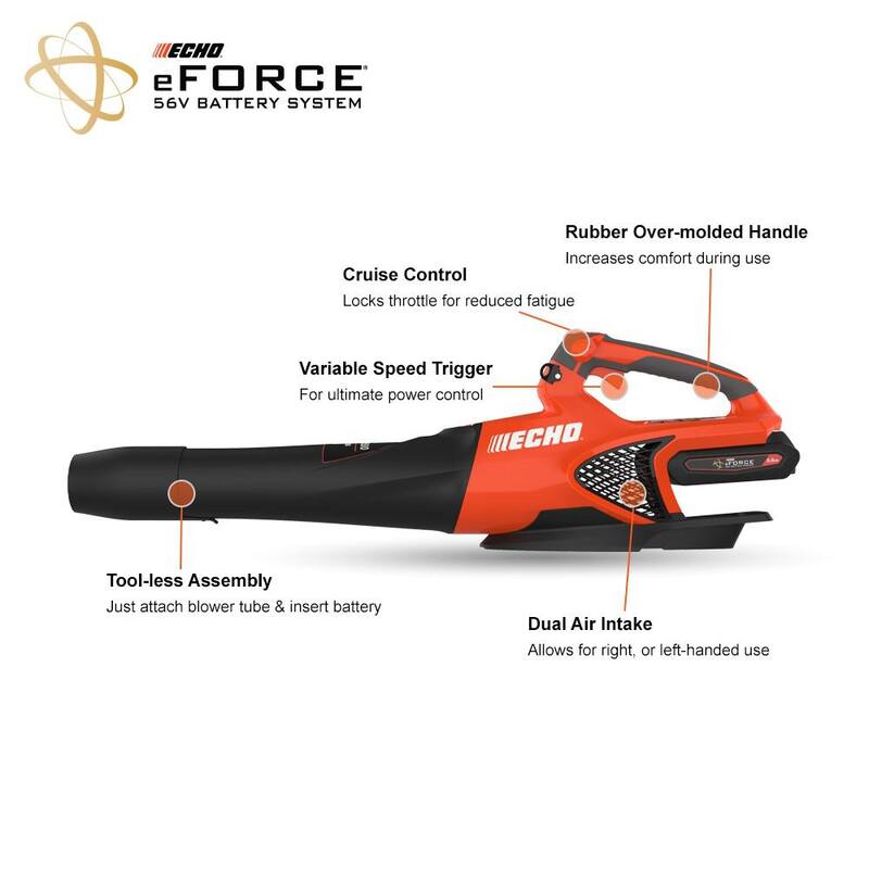 ECHO eFORCE 56V 158 MPH 549 CFM Cordless Battery Powered Handheld Leaf Blower with 5.0Ah Battery and Rapid Charger - DPB-2500R2