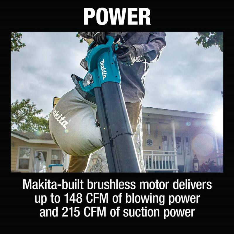 Makita 143 MPH 148 CFM 18V LXT Brushless Blower/Vacuum Mulcher Kit, 4.0Ah - XBU07SM1