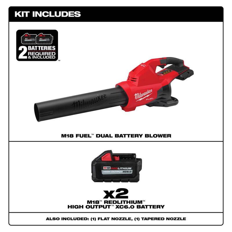 Milwaukee M18 FUEL Dual Battery 145 MPH 600 CFM 18V Lithium-Ion Brushless Cordless Handheld Blower w/Two 6Ah HO Battery (2-Pack) - 2824-20-48-11-1862