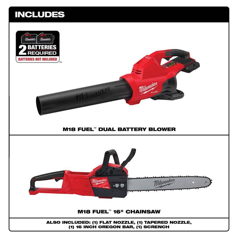Milwaukee M18 FUEL Dual Battery 145 MPH 600 CFM 18V Lithium-Ion Brushless Cordless Handheld Blower with M18 FUEL 16 in. Chainsaw - 2824-20-2727-20