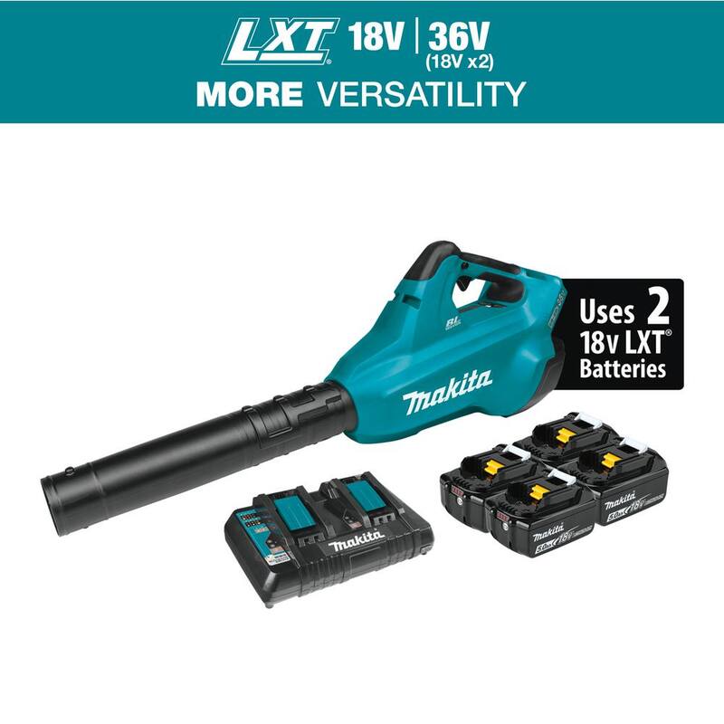 Makita 120 MPH 473 CFM 18V x2 (36V) LXT Lithium-Ion Brushless Cordless Leaf Blower Kit with 4 5.0 Ah Batteries - XBU02PT1