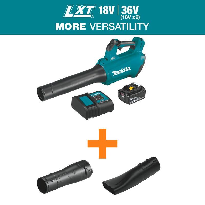 Makita 116 MPH 459 CFM LXT 18V Lithium-Ion Brushless Cordless Leaf Blower Kit with Blower Nozzle and Flat End Nozzle - XBU03SM1191L135