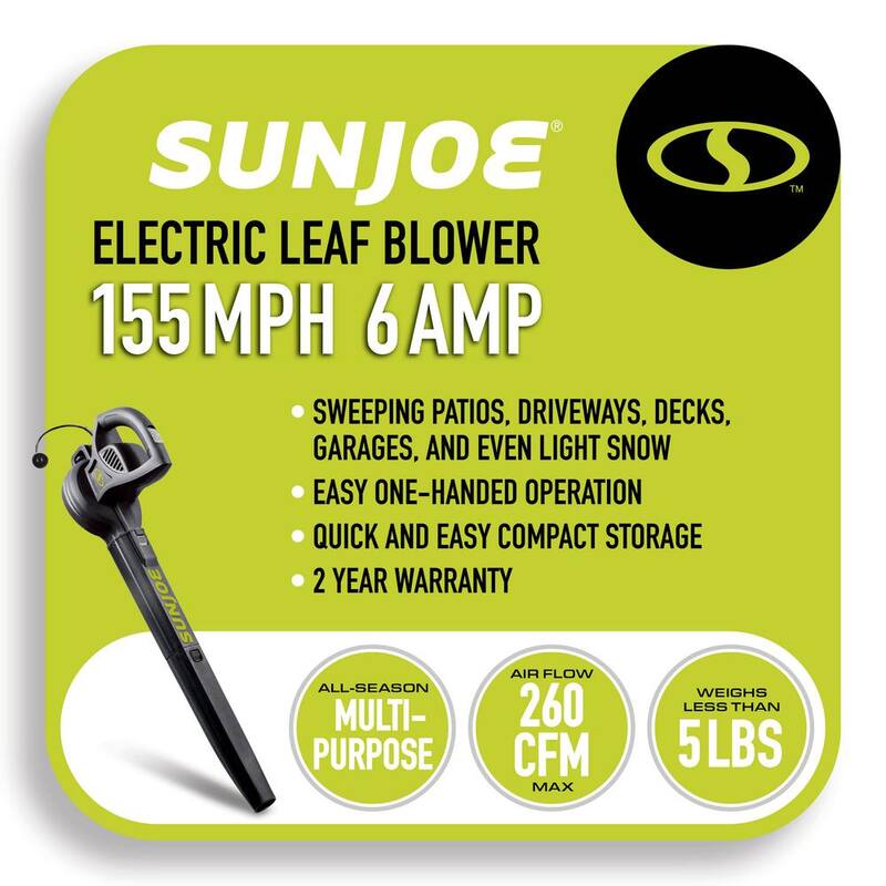 Sun Joe 155 MPH 200 CFM 6 Amp Electric Handheld Leaf Blower - SBJ597E