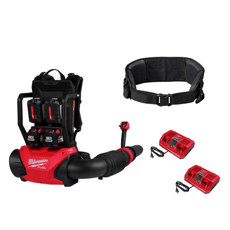Milwaukee M18 FUEL 155 MPH 650 CFM 18V Brushless Cordless Backpack Blower w/Waist Belt, (4) 12.0 Ah Batteries, 2 Chargers - 3009-24HD-49-16-2798