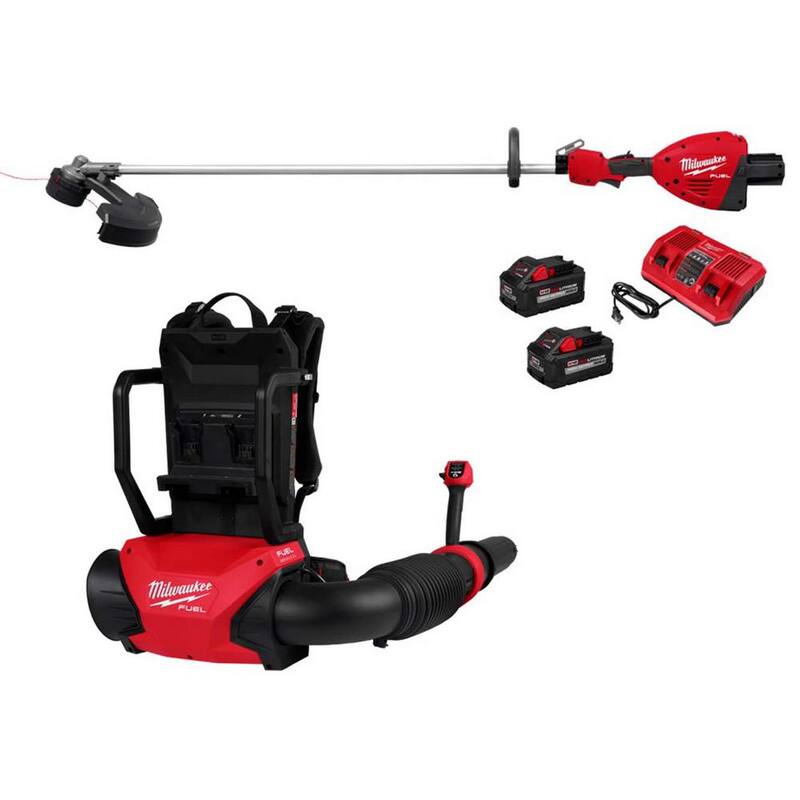 Milwaukee M18 FUEL 18V Brushless Cordless Dual Battery Backpack Blower w/Straight Shaft String Trimmer, (2) Battery, (1) Charger - 3009-20-3006-22
